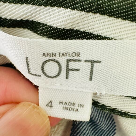 Ann Taylor LOFT Olive Green Blue Cream Casual Striped Jogger Pants Size 4 - Picture 8 of 11